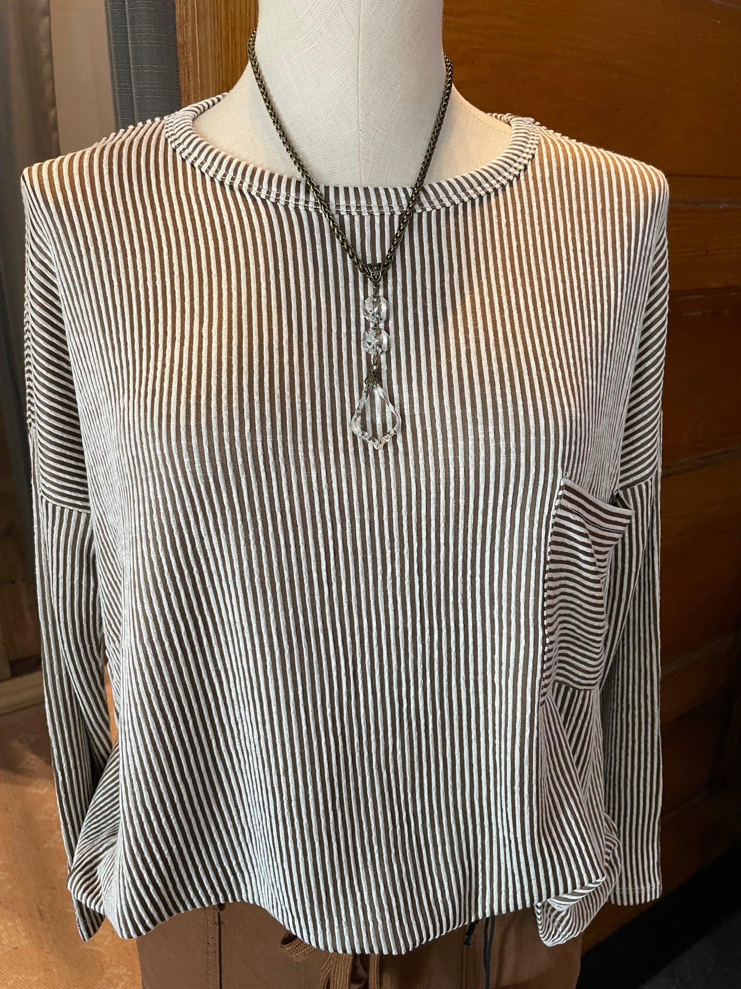 Brown Ribbed Striped Top