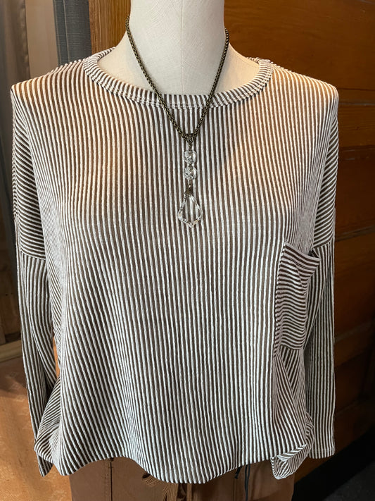 Brown Ribbed Striped Top