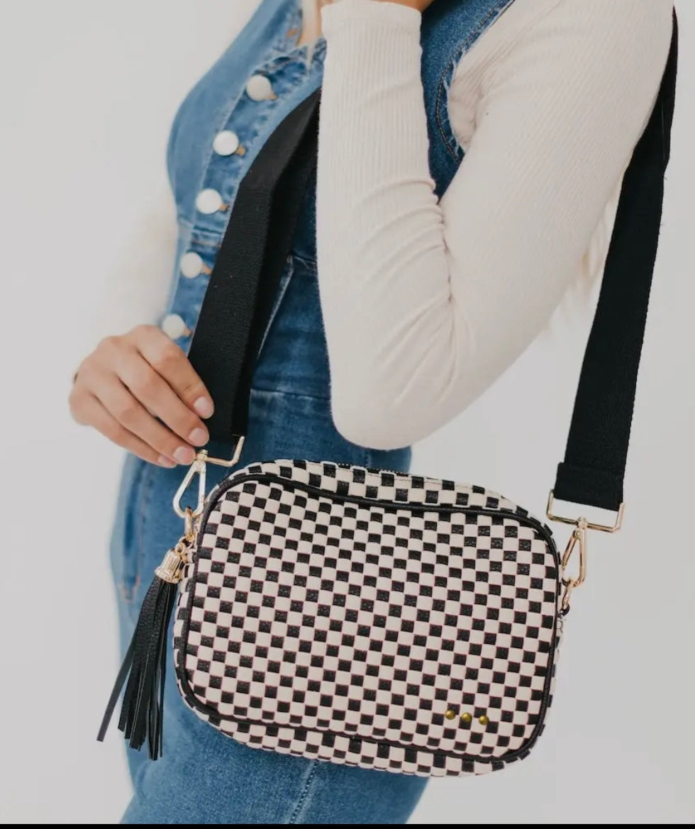 Woven Crossbody - Checkered Black