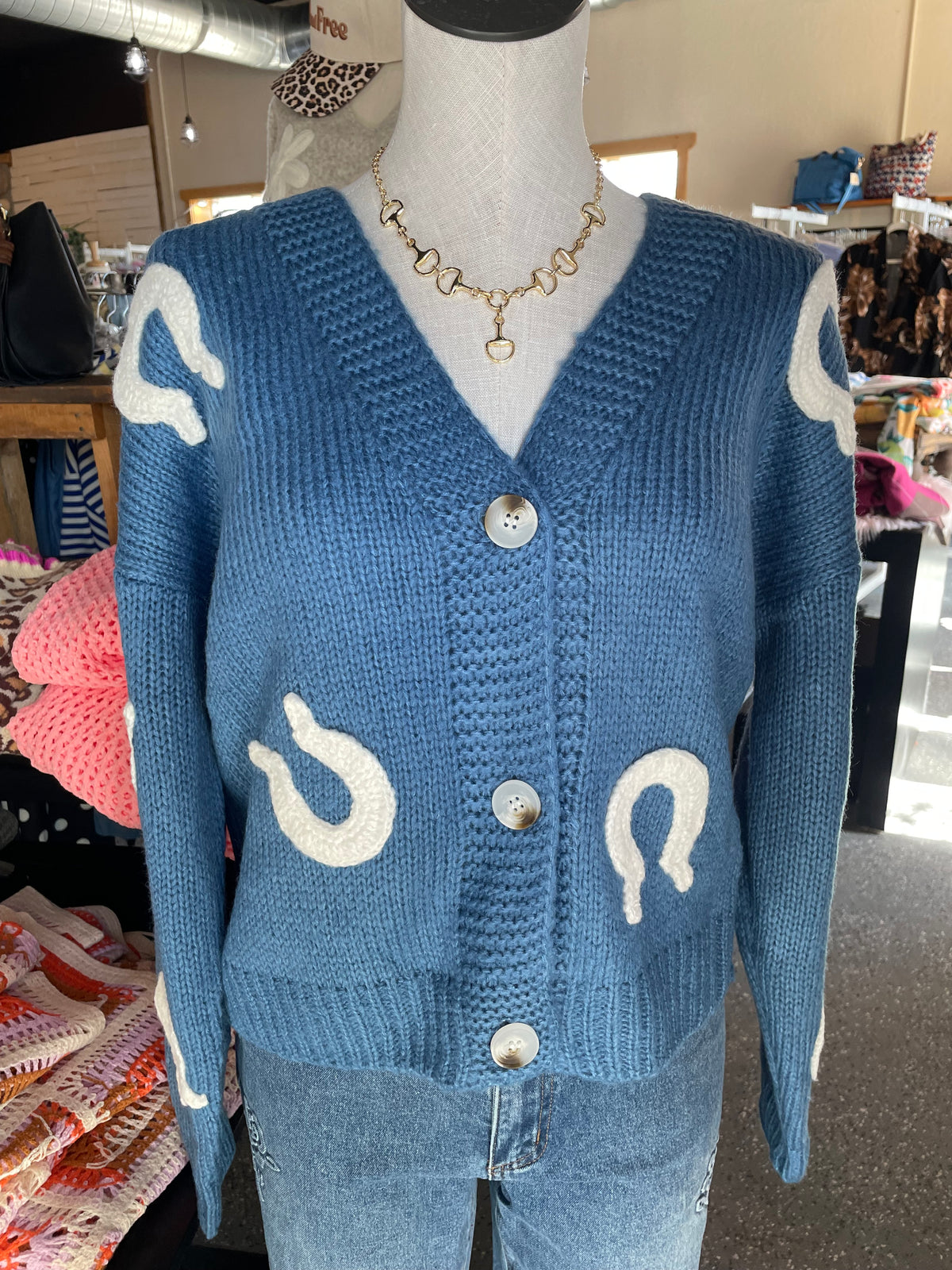 Chunky Knit Horseshoe Patch Cardigan