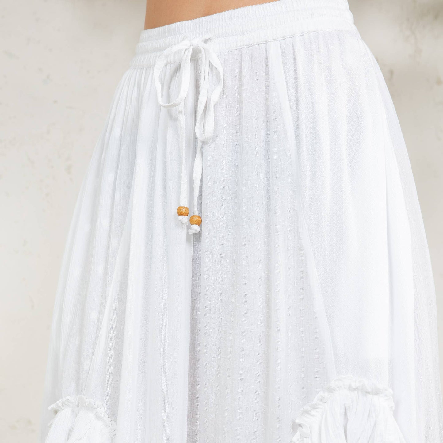Young Threads - Rustic Bohemian: Asymmetrical Embroidered Midi Skirt - New - Latte / REGULAR (S-M-L-XL 2-2-2-1)