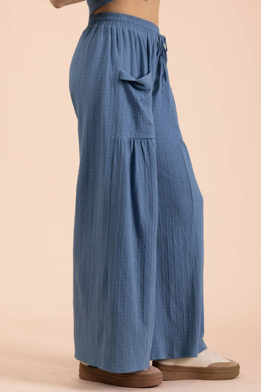 Blue Wide Leg Knit Pants