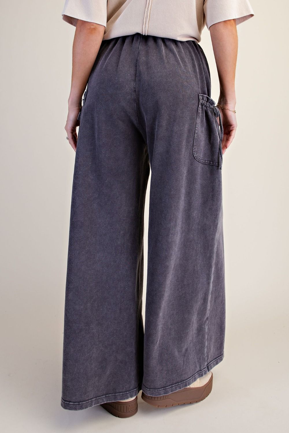 Mineral Wash Terry Knit Wide Leg Pant - Ash