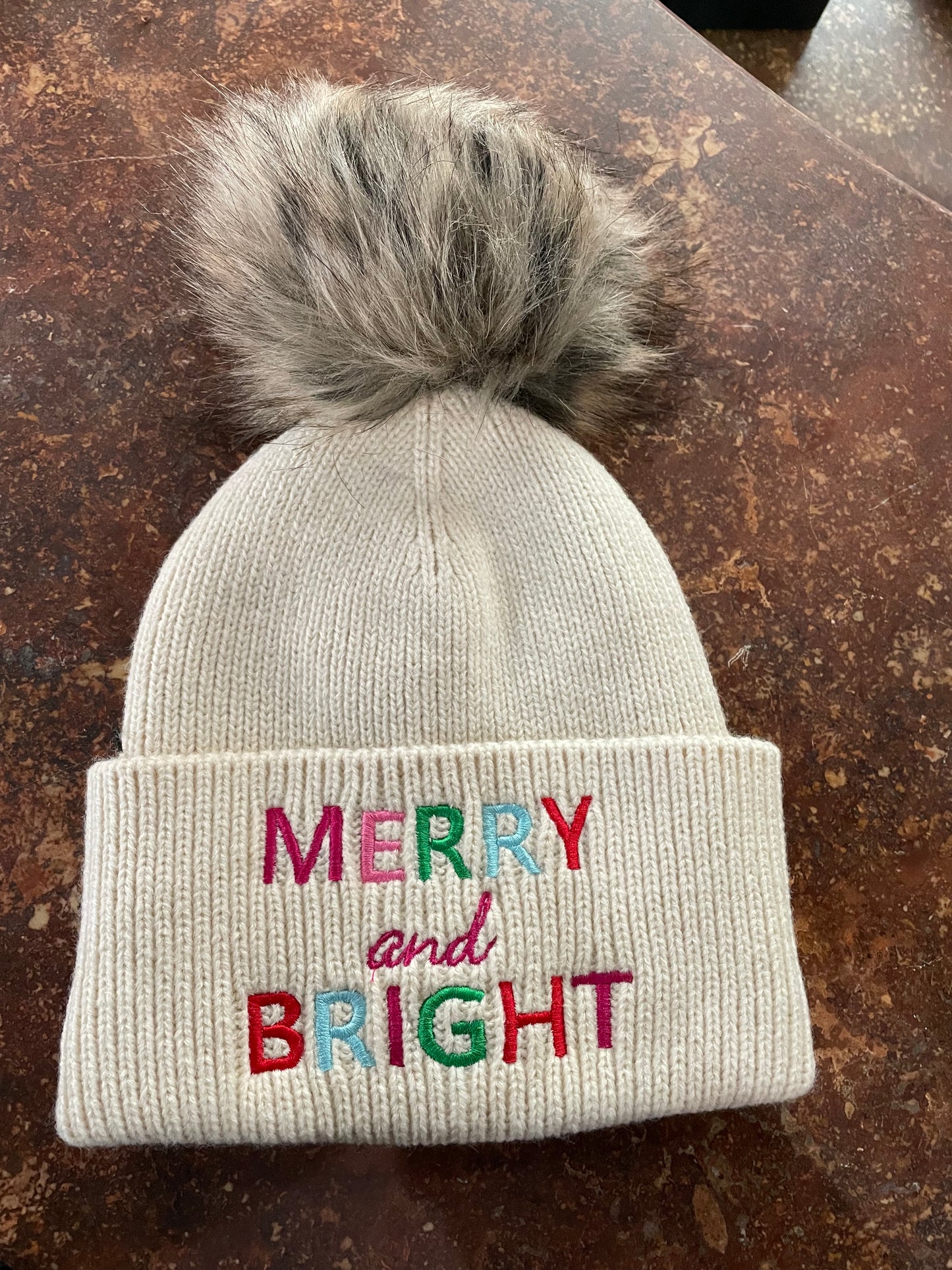 Merry & Bright Cream Stocking Hat