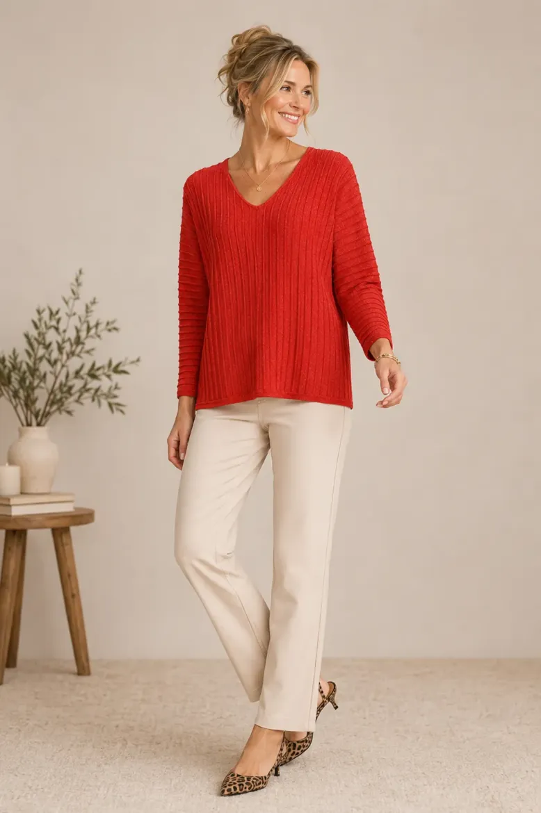Pine Apparel - L/S Lurex V-Neck Sweater - Gold / L
