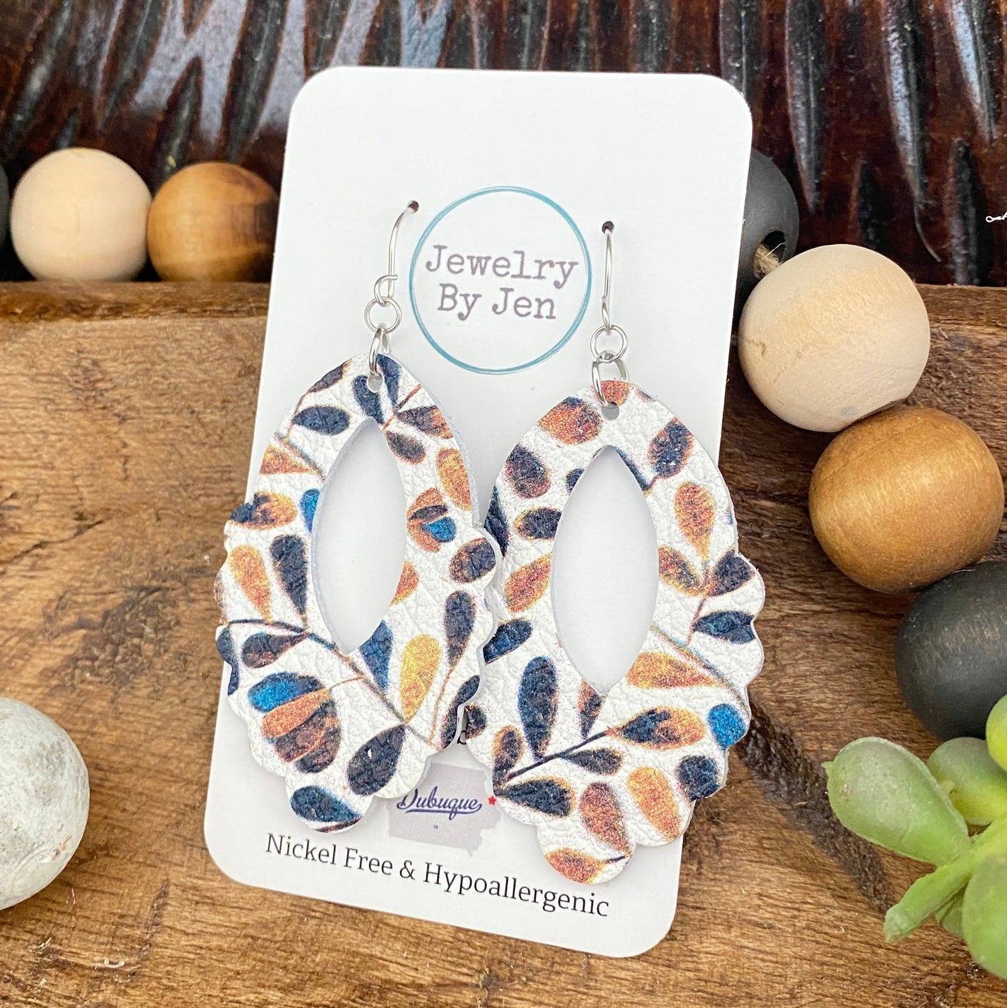 Jewelry By Jen - Scalloped Teardrop (Large): Fall Watercolor Branches