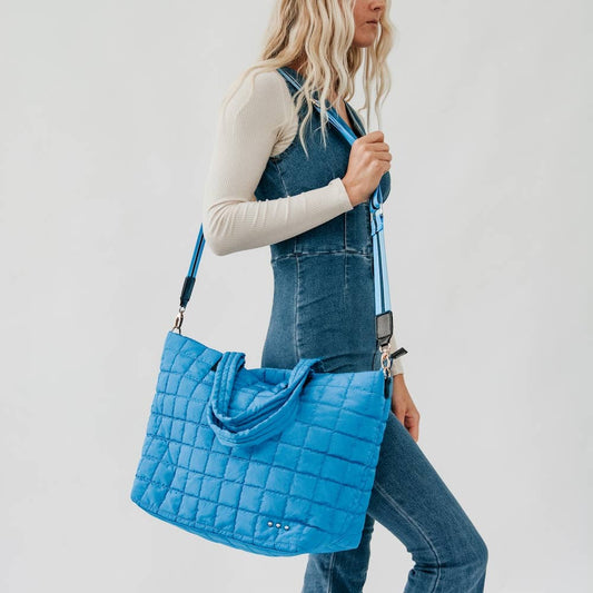 Quilted Tote Bag - Blue