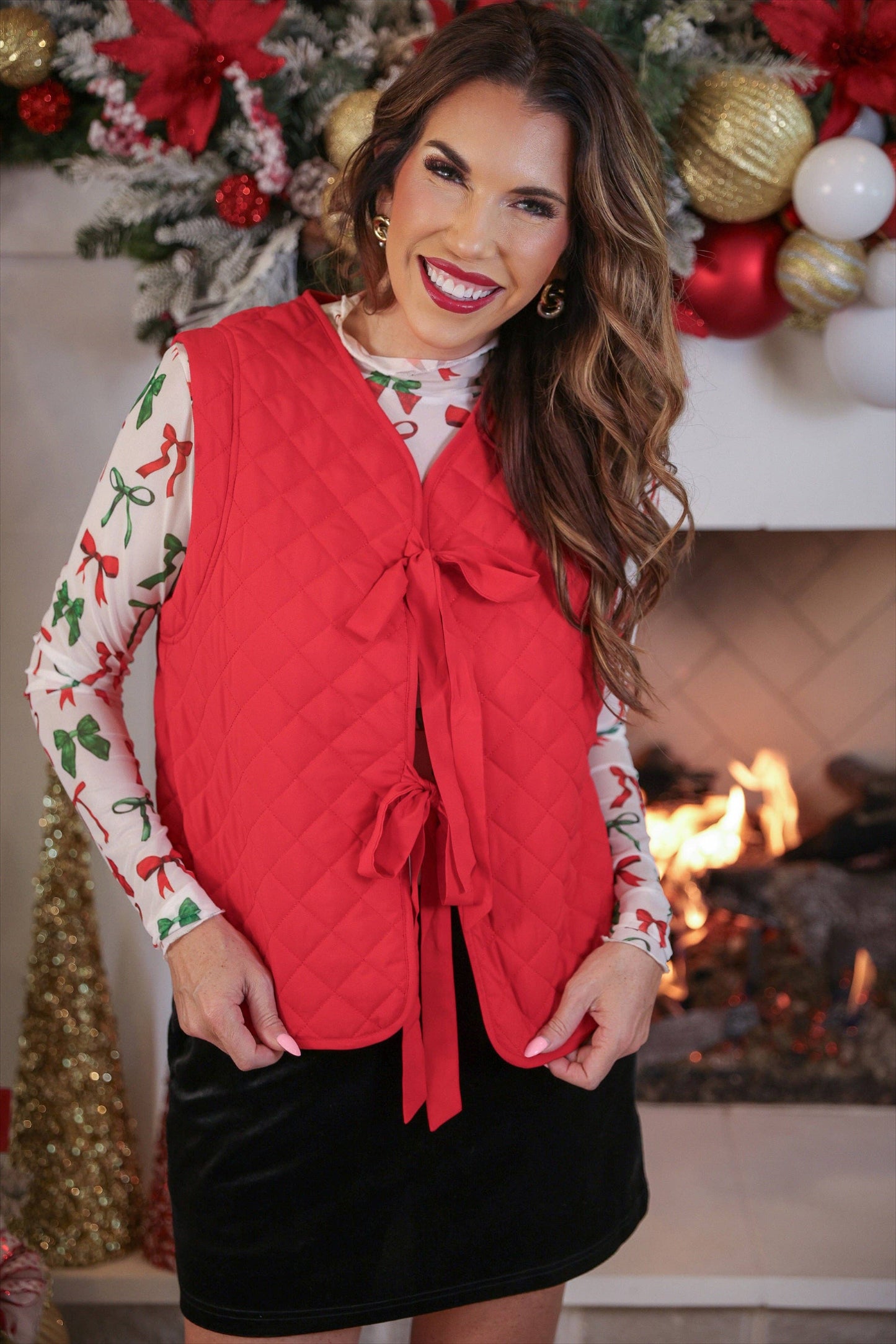 Quilted Tie Vest- Red