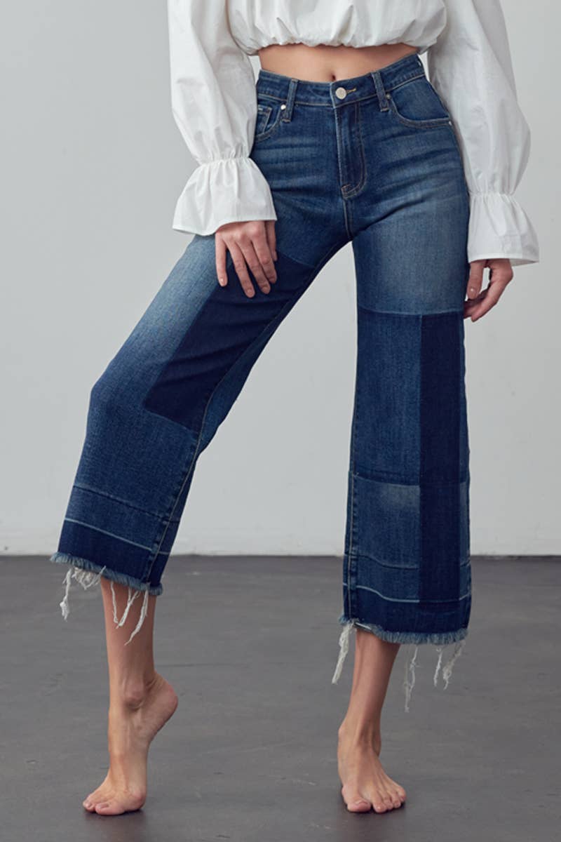 Mid Rise Raw Hem Crop Flare Jeans