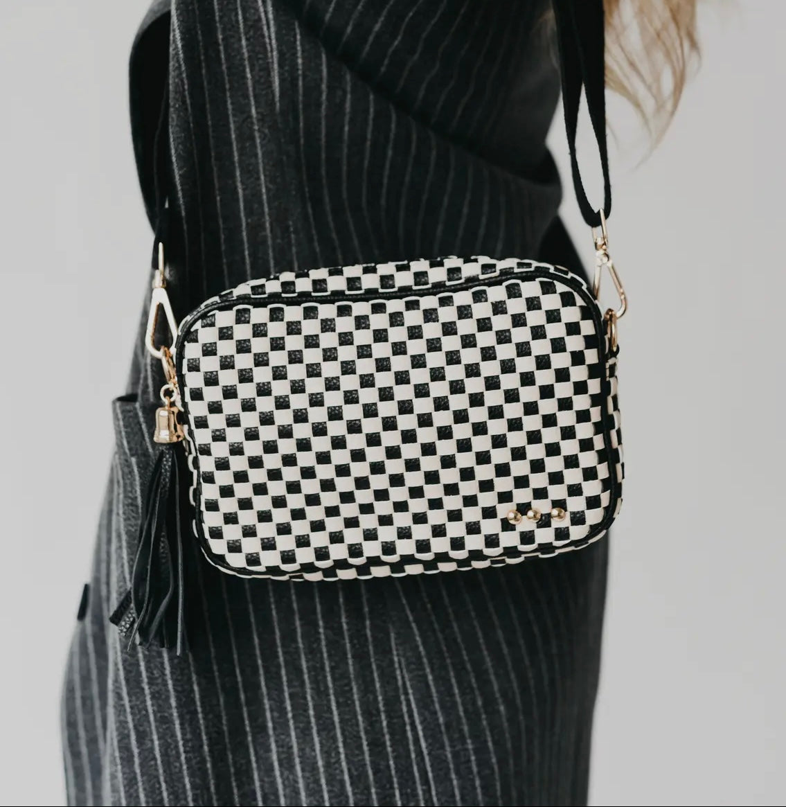 Woven Crossbody - Checkered Black