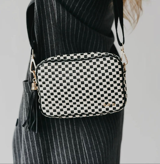 Woven Crossbody - Checkered Black
