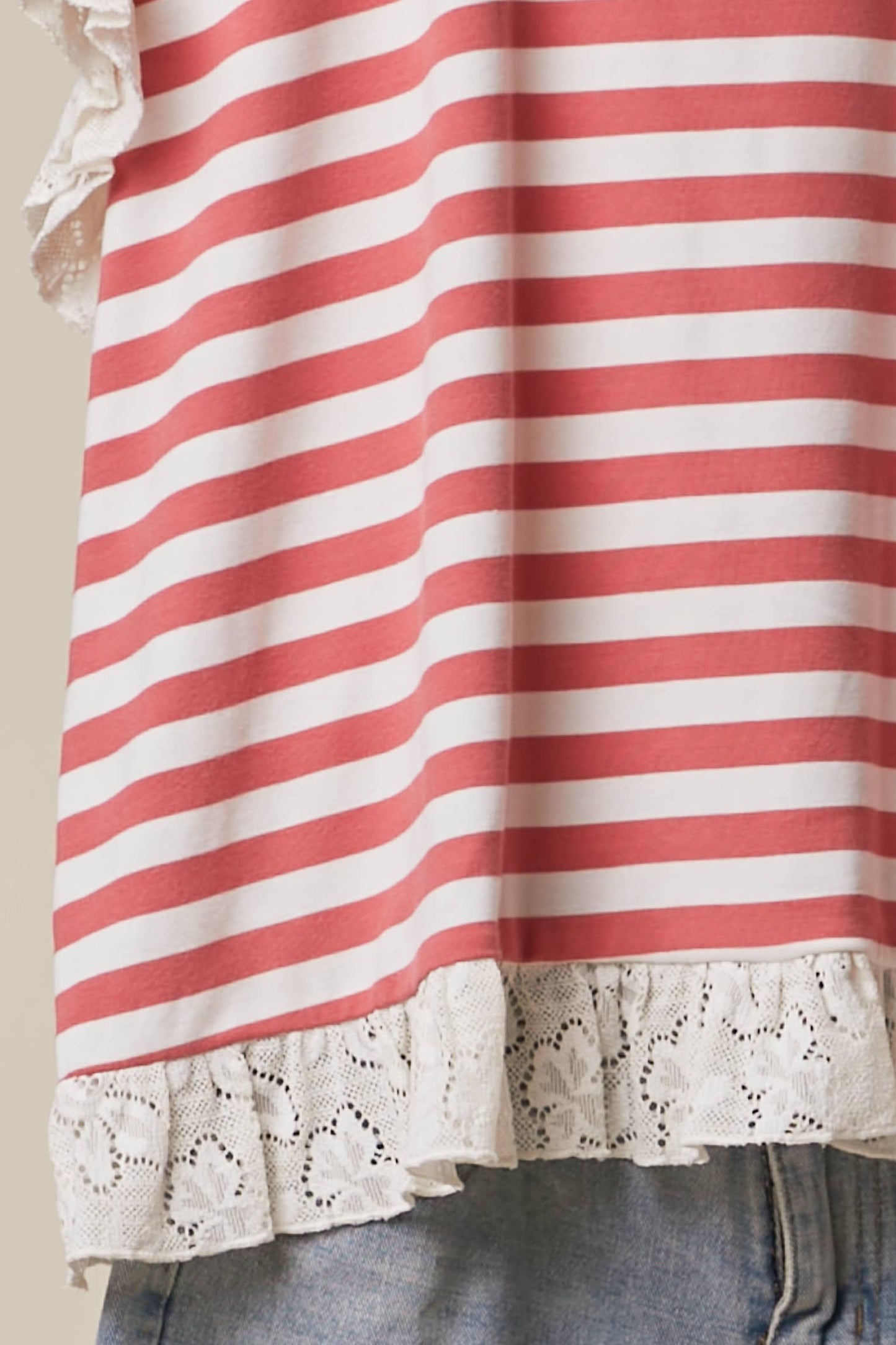 Striped Lace Trim Top Red & White - Style Junkie Boutique