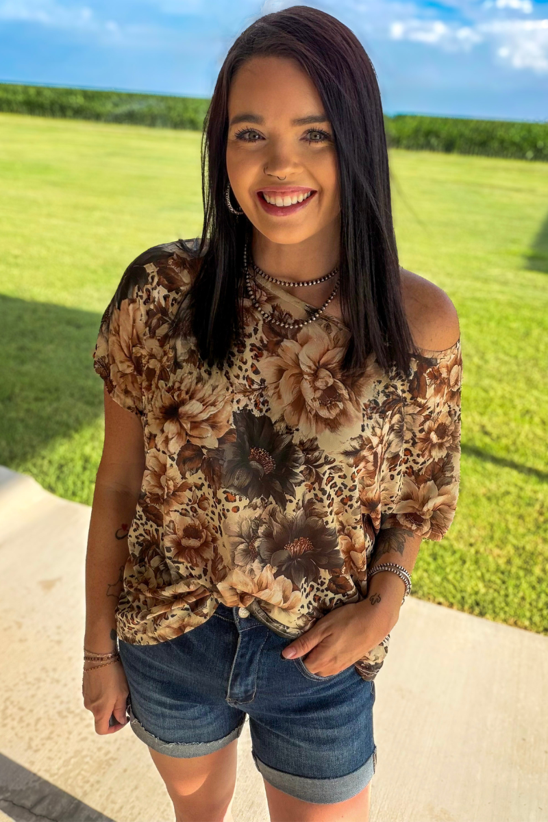 Floral & Leopard Mesh Top