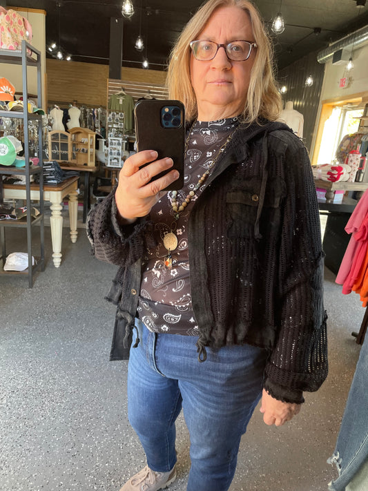 Black Crochet Hoodie