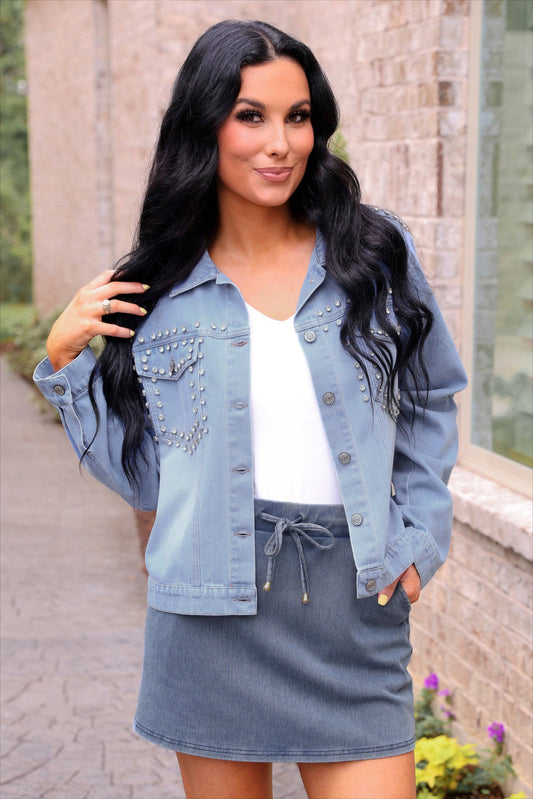 Stella Rhinestone Light Denim Jacket