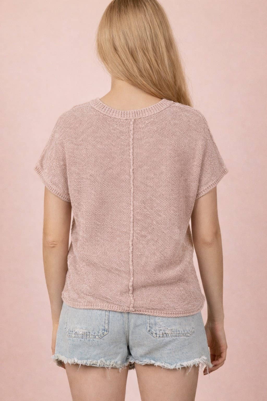 Beige Mineral Washed Knit Casual Sweater