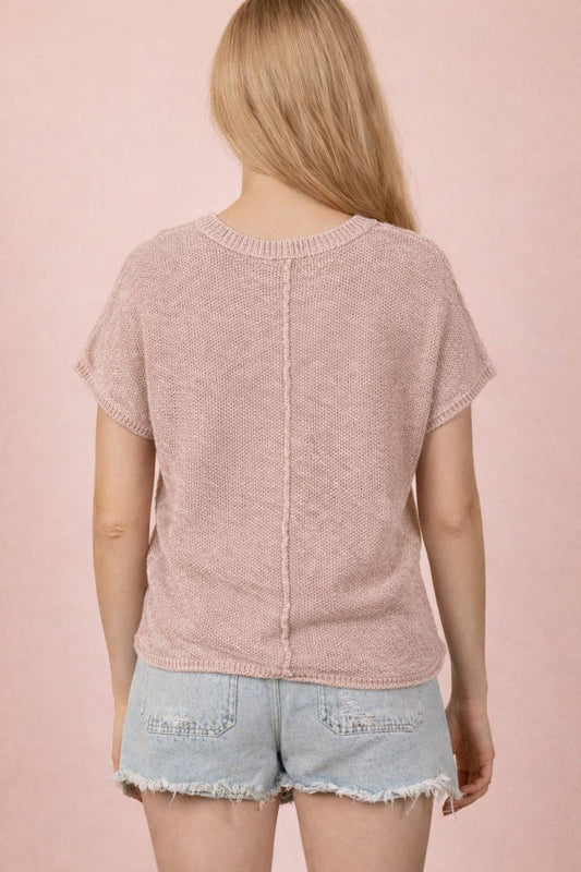 Beige Mineral Washed Knit Casual Sweater