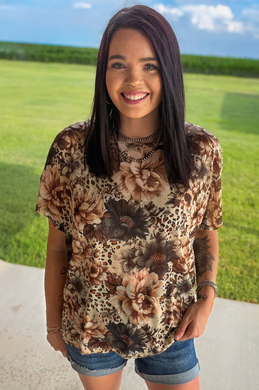 Floral & Leopard Mesh Top