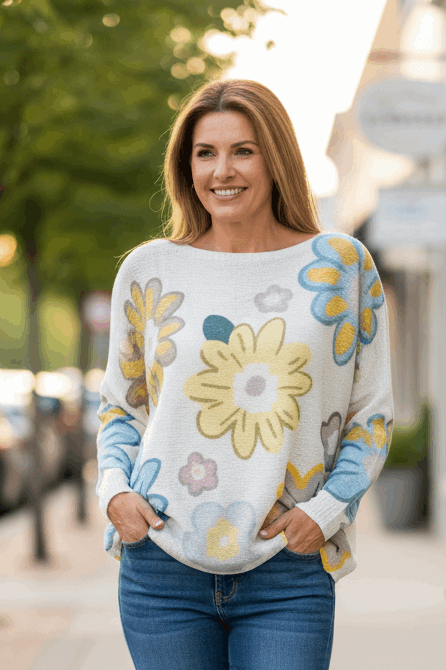 Daisy Print Italian Sweater - Style Junkie Boutique 