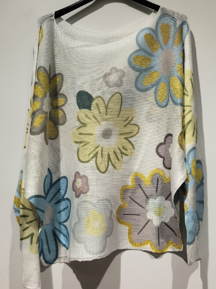 Daisy Round Knit Printed Sweater