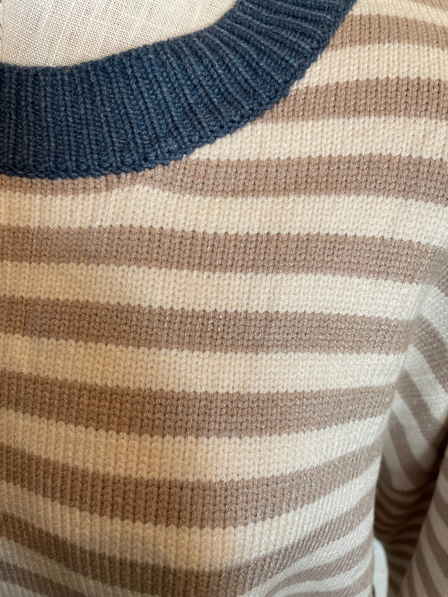 Natural Stripe Denim Collar Crew Neck Sweater