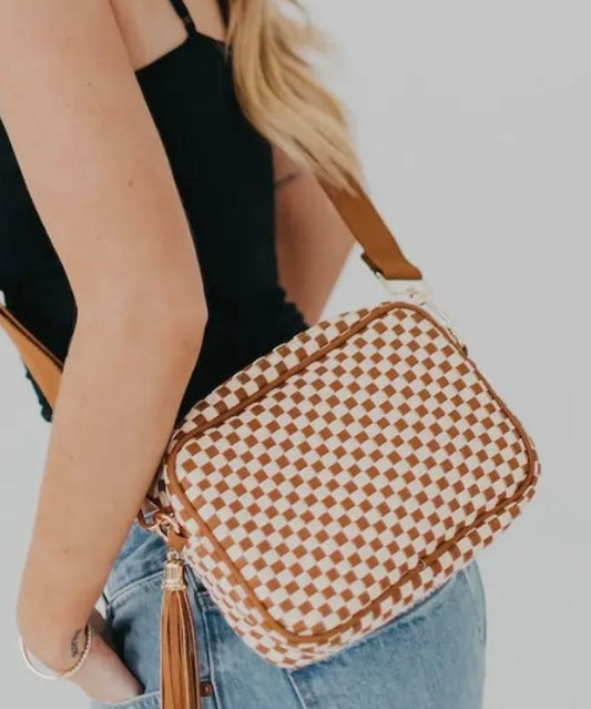 Woven Crossbody - Checkered Brown