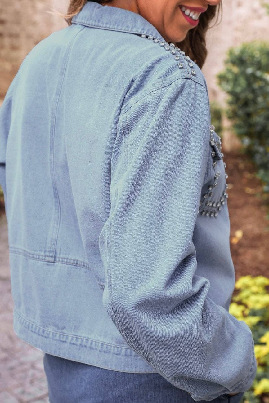 Stella Rhinestone Light Denim Jacket