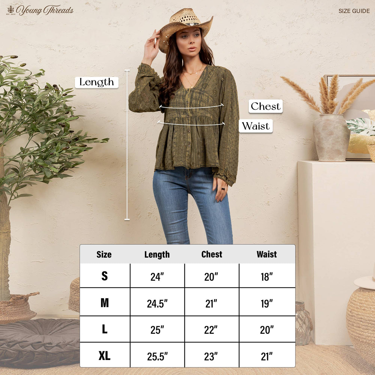 Young Threads - Vintage Boho Embroidered Lace V-Neck Peplum Top NEW - MULBERRY / REGULAR (S-M-L-XL 2-2-2-1)