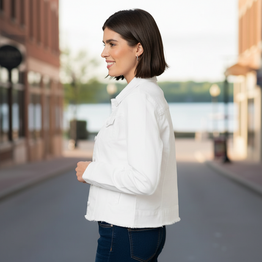 White Frayed Denim Jacket