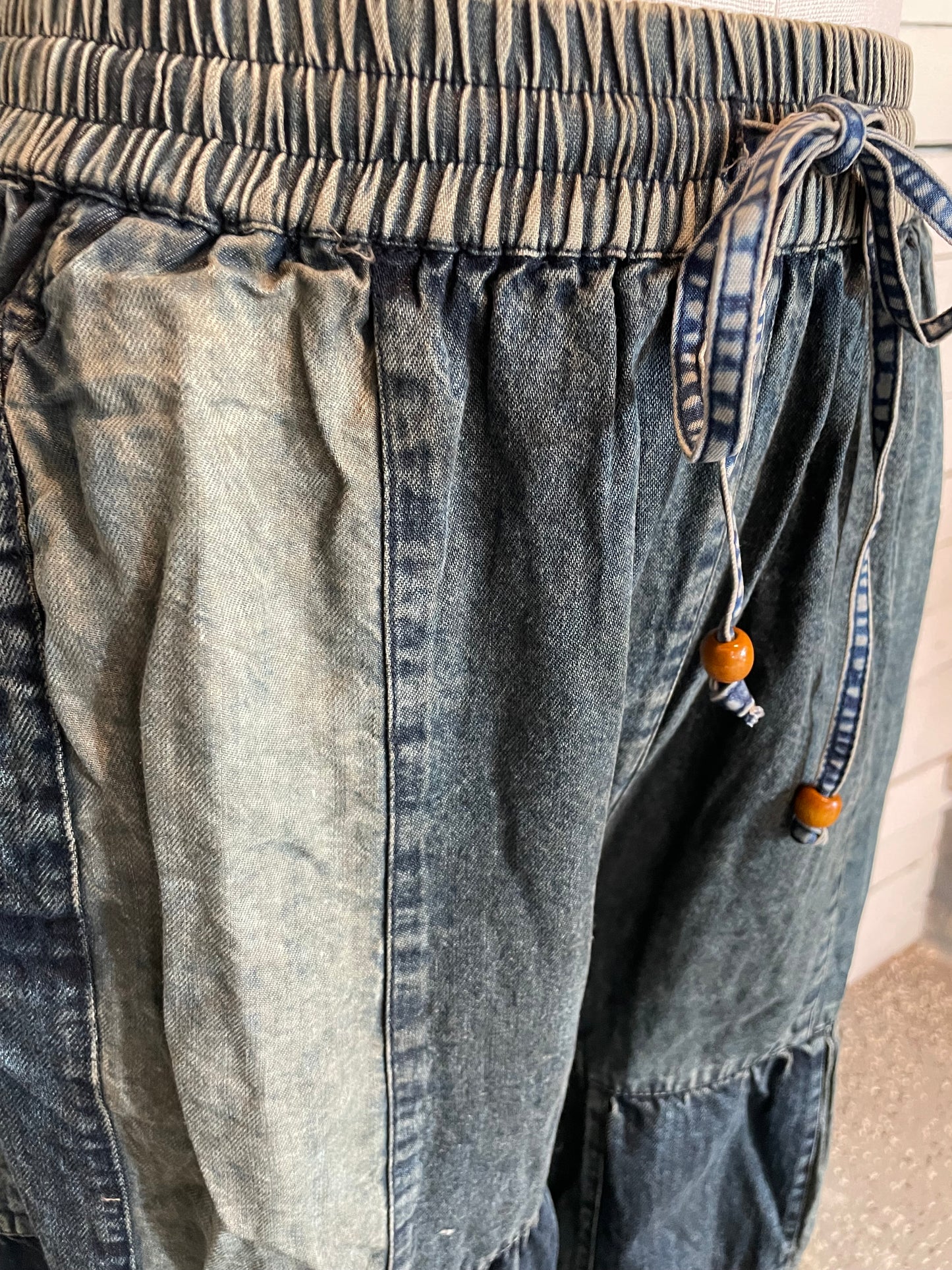 Boho Tiered Denim & Patch Pants