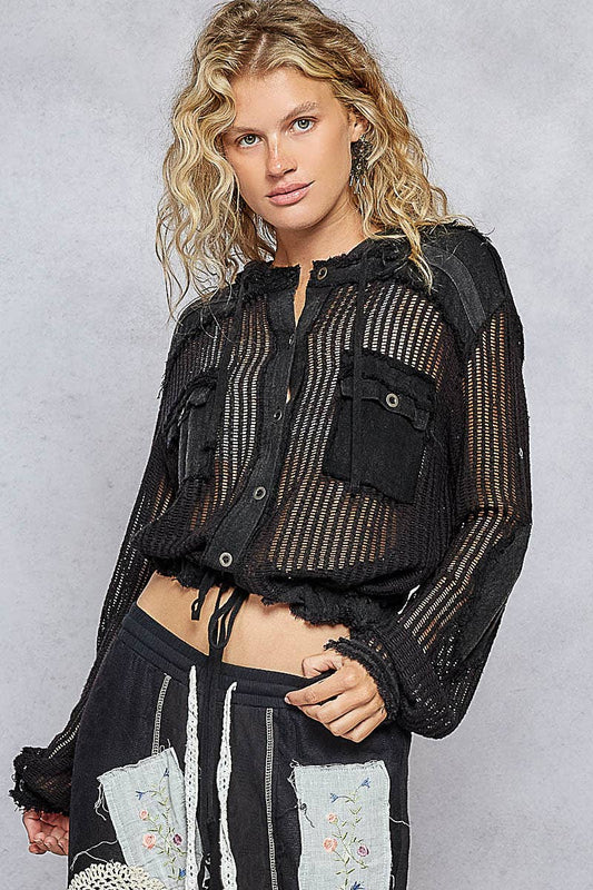 Black Crochet Hoodie