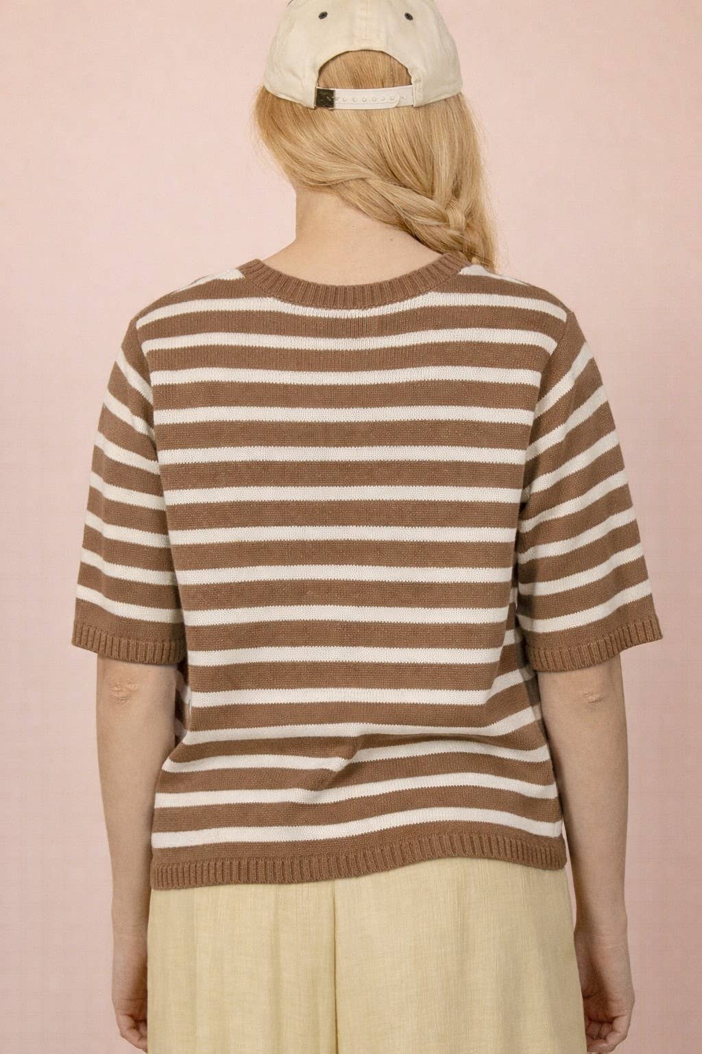 Brown Taupe Stripe Button-Down Knit Sweater Top