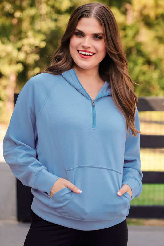 Light Blue Hooded Quarter Zip Pullover