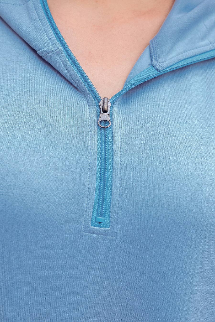 Light Blue Hooded Quarter Zip Pullover
