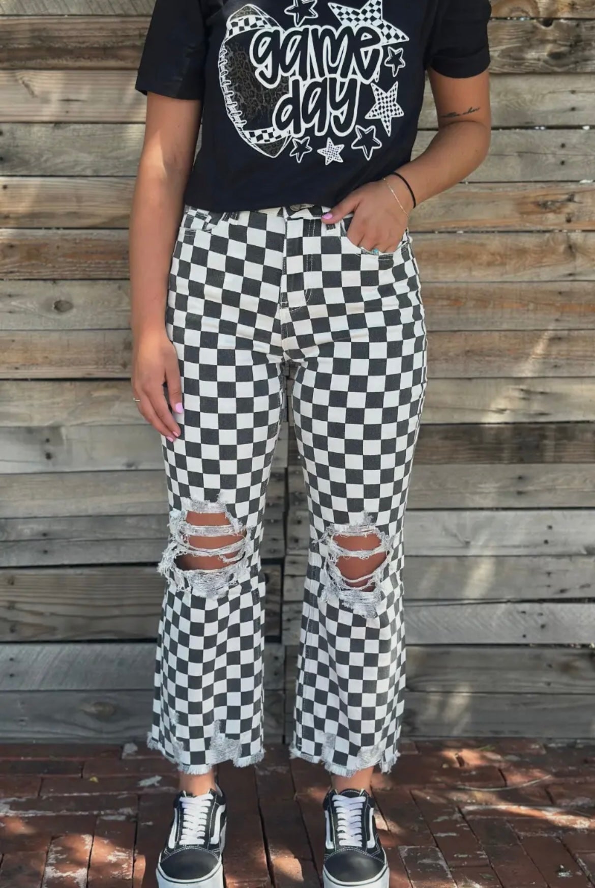 Faded Black & White Checkered Jeans