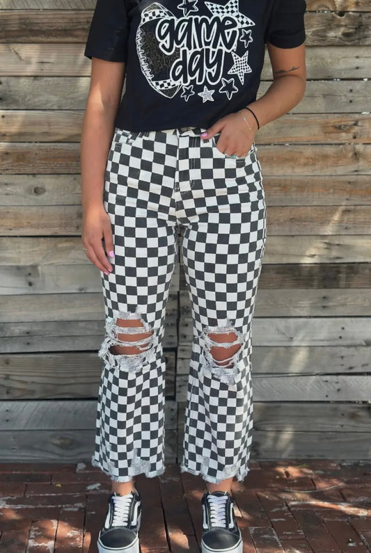 Faded Black & White Checkered Jeans