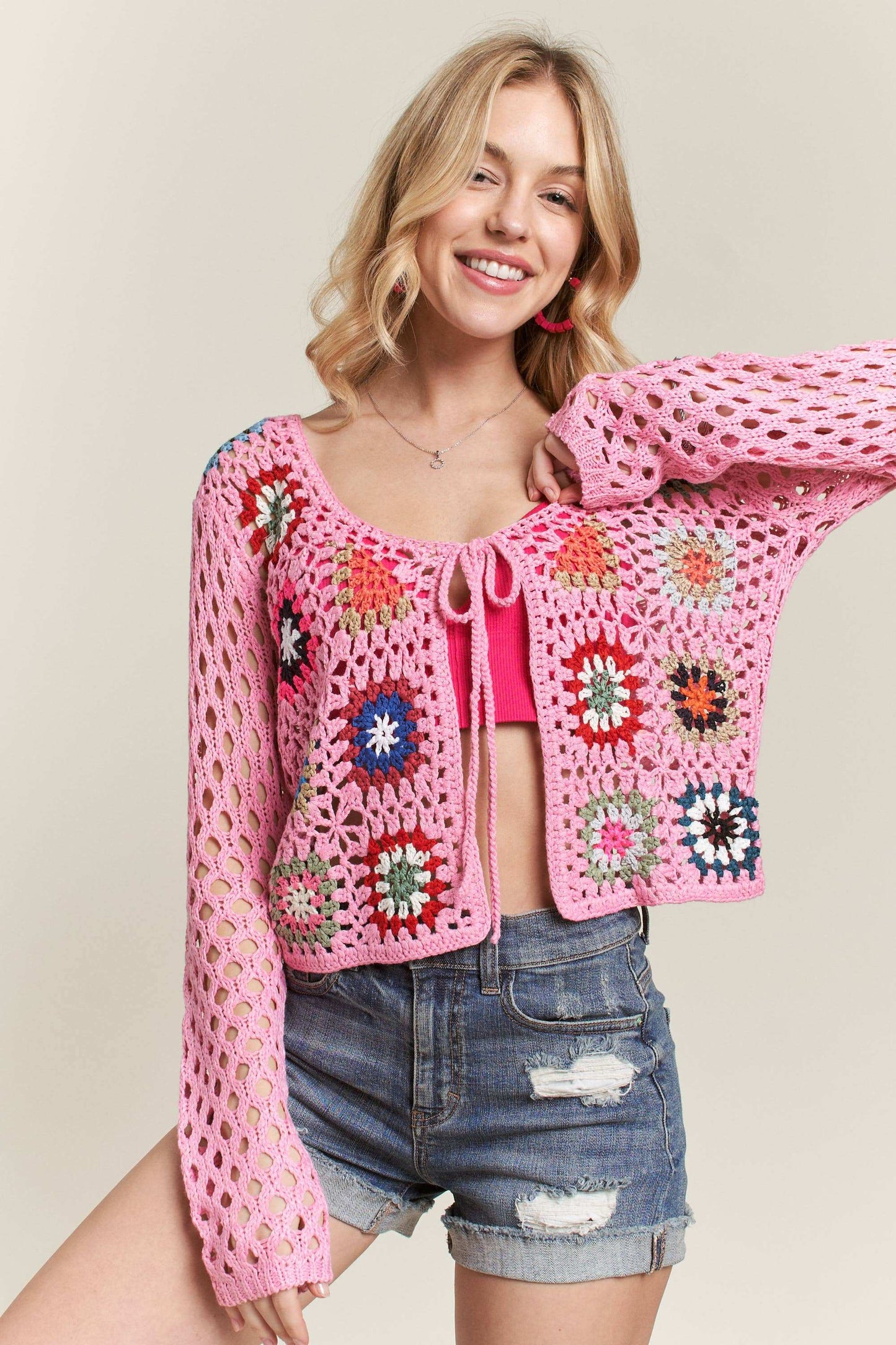 Pink Crochet Cardigan