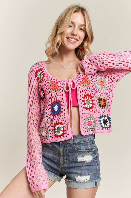 Pink Crochet Cardigan
