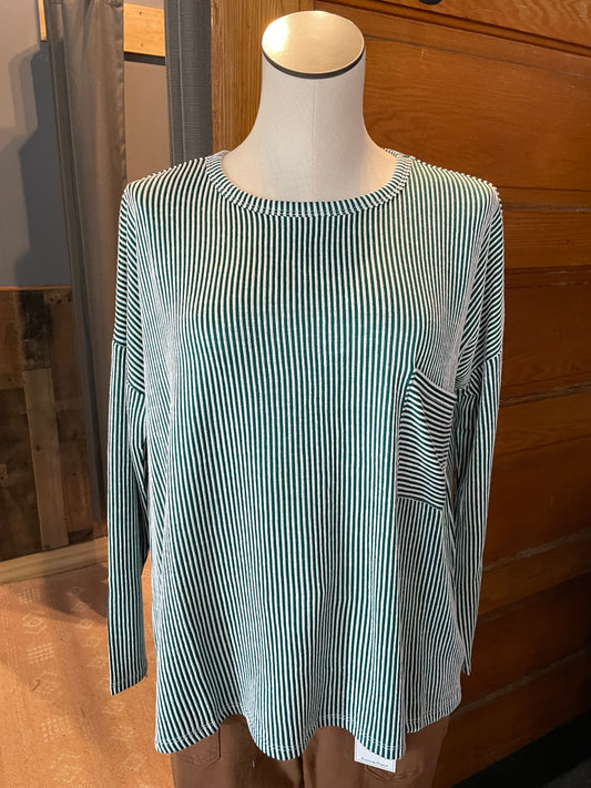 Green Ribbed Striped Top