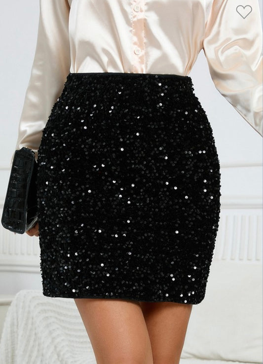 Black Sequin Mini Skirt