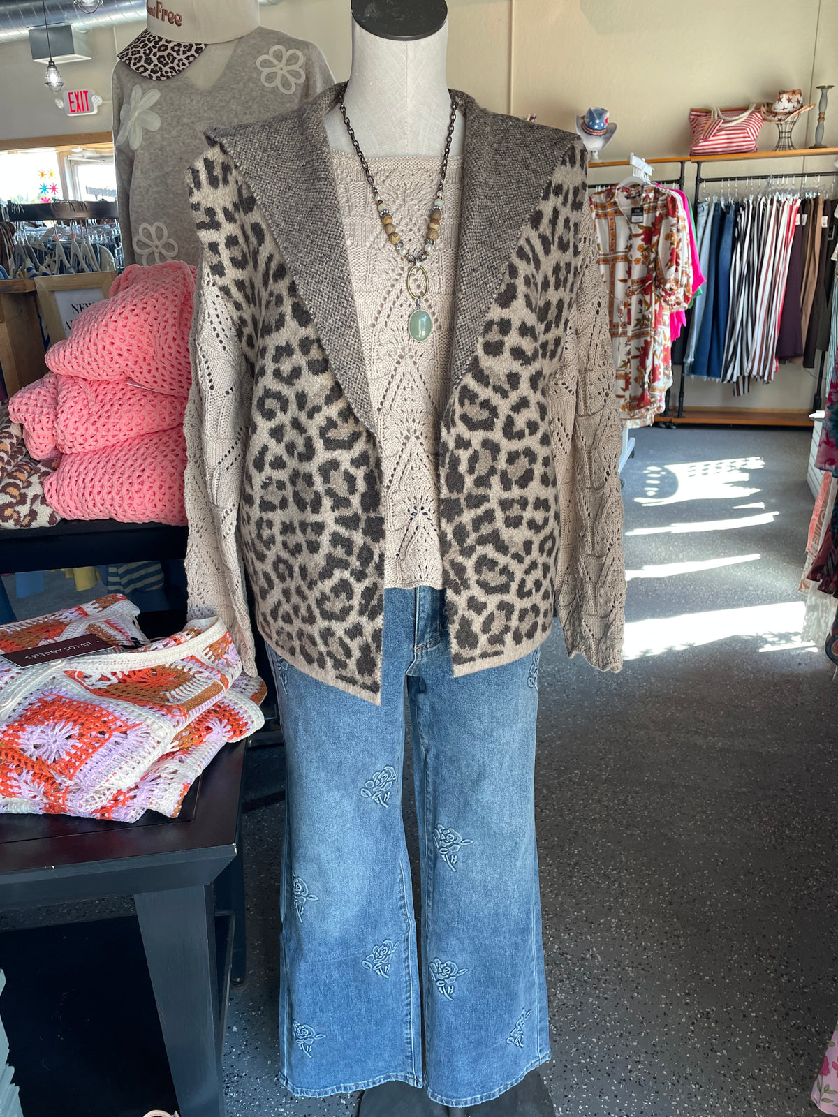 Natural Triangle Crochet Knit Sweater