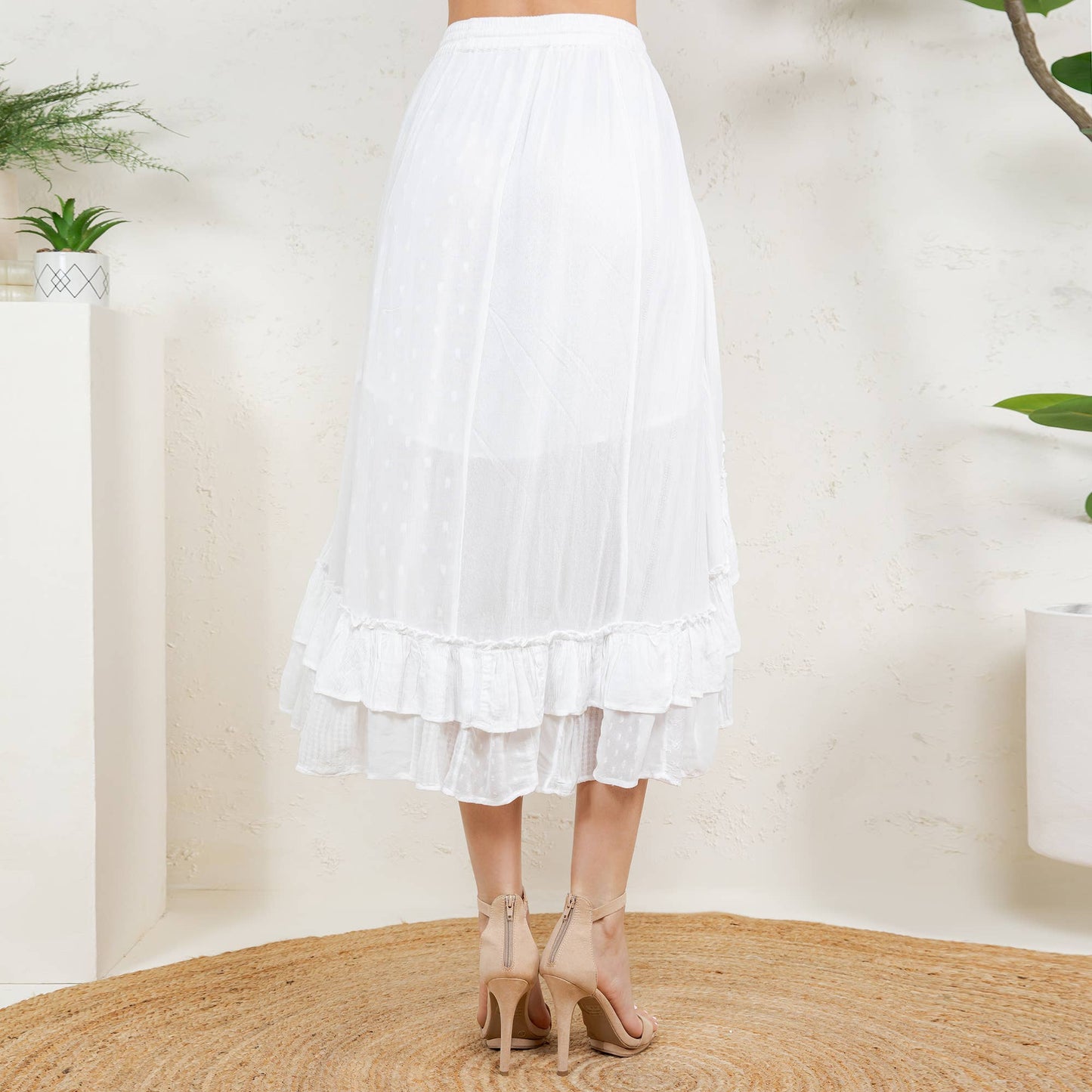 Young Threads - Rustic Bohemian: Asymmetrical Embroidered Midi Skirt - New - Latte / REGULAR (S-M-L-XL 2-2-2-1)