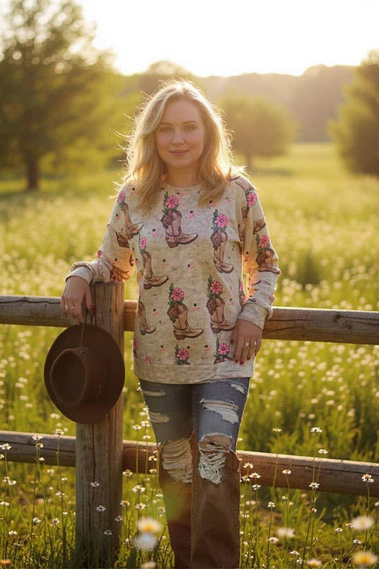 Western Boots & Flowers Lightweight Sweatshirt