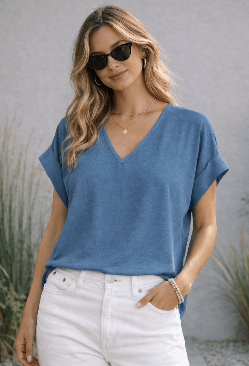 Matte Air Flow V-Neck Blue - Style Junkie Boutique 