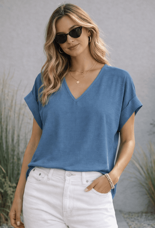 Matte Air Flow V-Neck Blue - Style Junkie Boutique 