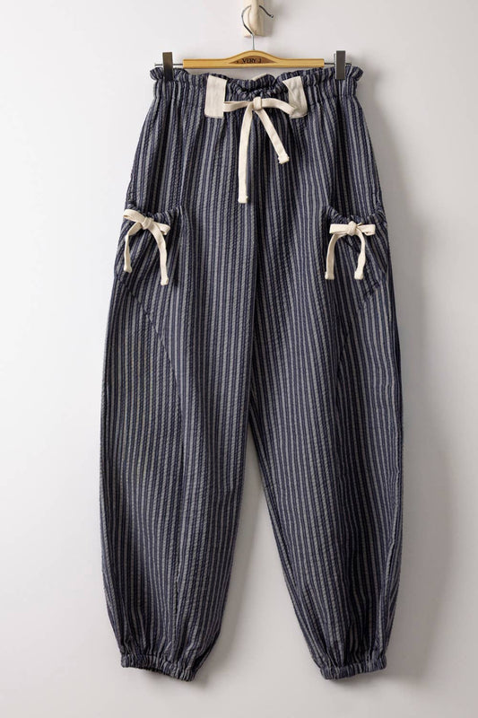Navy Striped Bow Pants