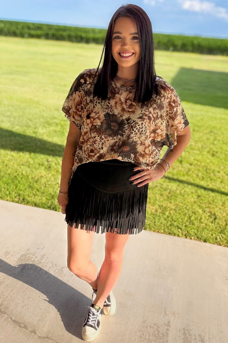 Floral & Leopard Mesh Top