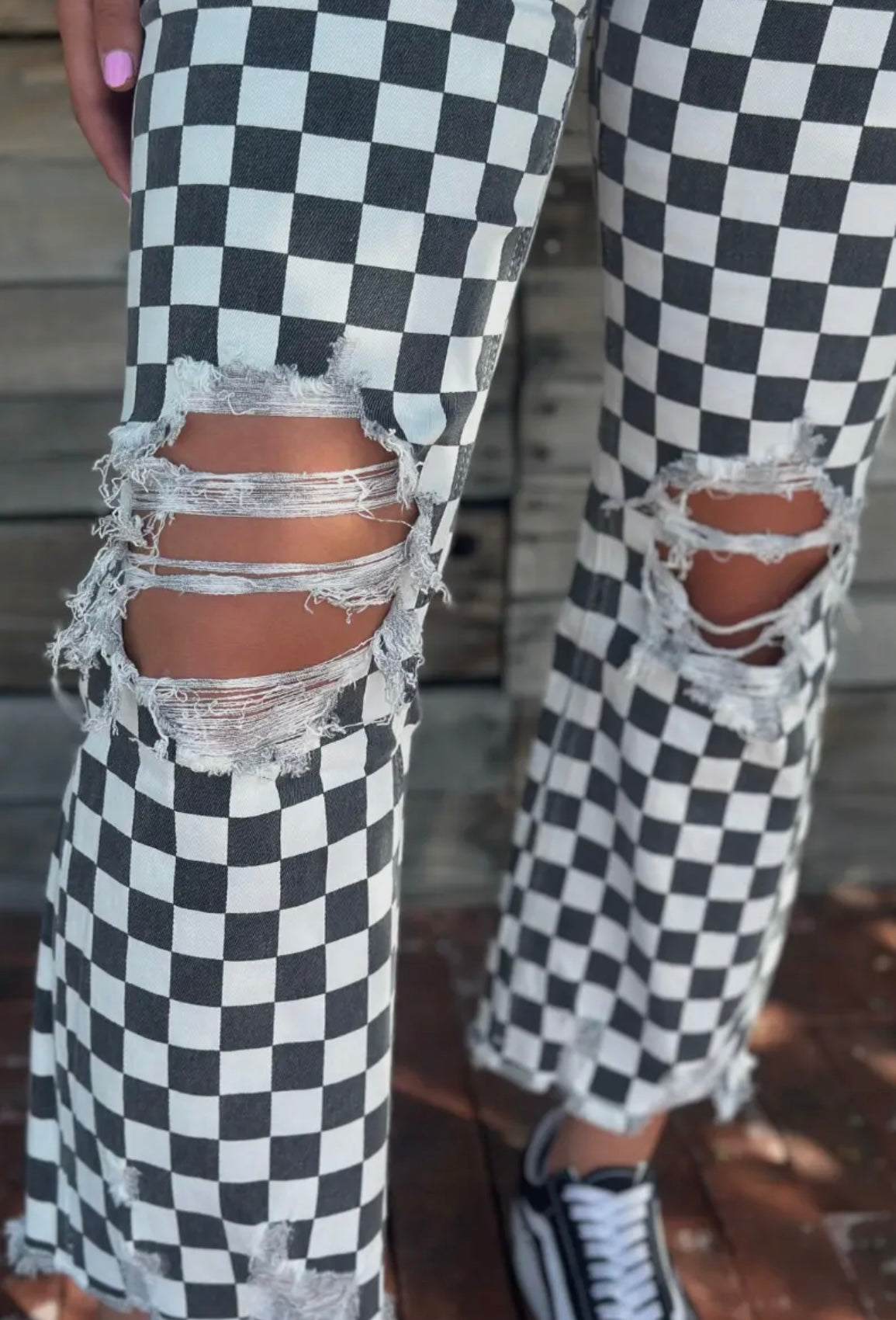 Faded Black & White Checkered Jeans