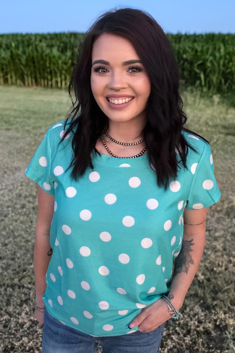 Turquoise Polka Dot Top