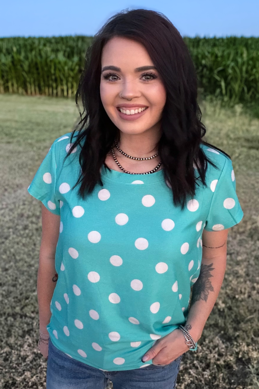 Turquoise Polka Dot Top